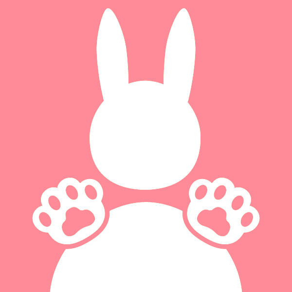 [IMAGE ID: An icon resembling a default avatar design; a half-oval shape with a circle floating above it, loosely resembling a body and head, on a hot pink background that matches the site. In the same simplistic design style, bunny ears and paws have been